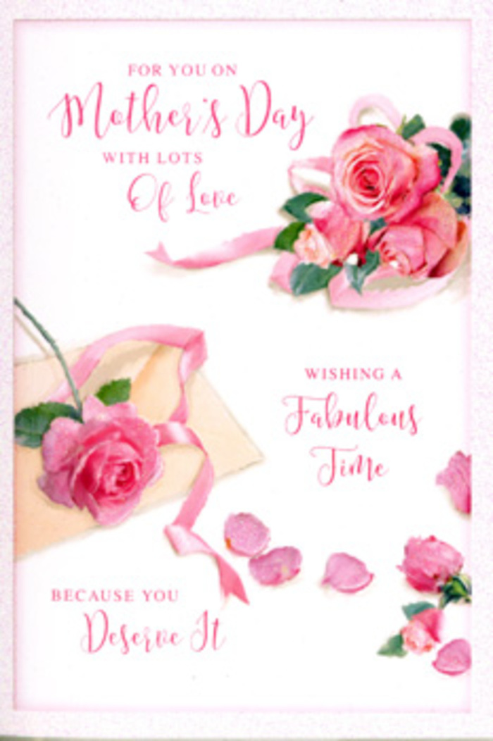 On this Mother's Day card, the artwork unfurls like a soft floral composition set against a clean, white canvas, reminiscent of a fresh bouquet waiting in a Richmond shop just off George Street. A series of pink rose clusters stretch across the card in a loose, organic arc, each bloom painted with layered brushstrokes that capture the richness of real petals. Some roses are a delicate blush, almost ivory at their edges, while others are a warm, deeper rose pink, creating a harmonious blend of tones that suggests a hand-picked selection from a garden in full spring. The petals appear plush and velvety, with gentle shadows giving them depth and roundness, as though the flowers might lift off the surface at any moment. Scattered in between are individual petals that seem to have drifted down naturally, forming a romantic trail of soft pink shapes across the white space. A pale pink ribbon loops and curls around the central cluster, its soft twists and overlaps hinting at a satin texture, like the ribbon a florist ties around a finished bouquet. Elegant hand-lettered script weaves through and above the flowers, carrying a warm Mother's Day message that speaks of love, rest, and appreciation. The flowing calligraphy mirrors the curved lines of the ribbon and the soft outlines of each petal, uniting text and image into a single, graceful scene. The mood is tender and serene, evoking the feeling of presenting a carefully chosen card and flowers to Mum in a quiet Richmond home after a Sunday walk by the river.